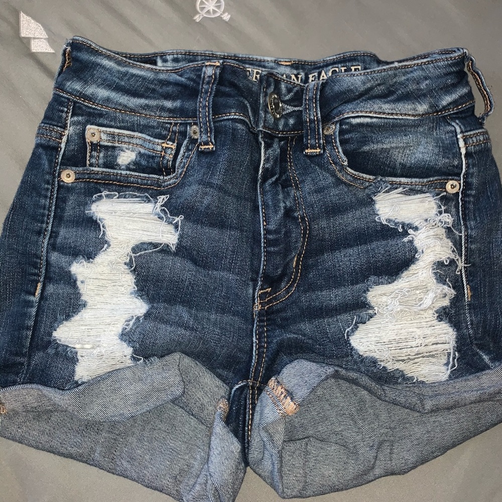 American Eagle medium wash ripped shorts